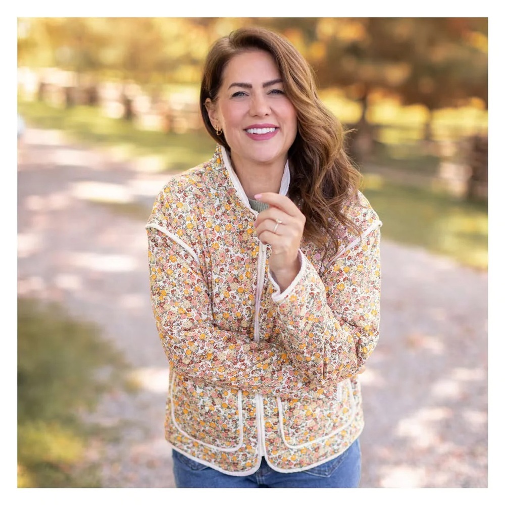 Jillian Harris x Joe Fresh Autumn Blooms Quilted Jacket
